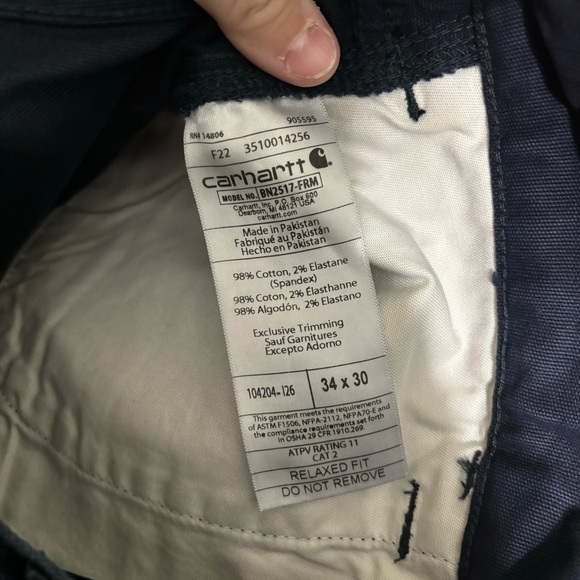 NWT Men’s Carhartt Navy Blue Relaxed Fit Flame Resistant Work Pant Size 34x30 - Picture 3 of 10